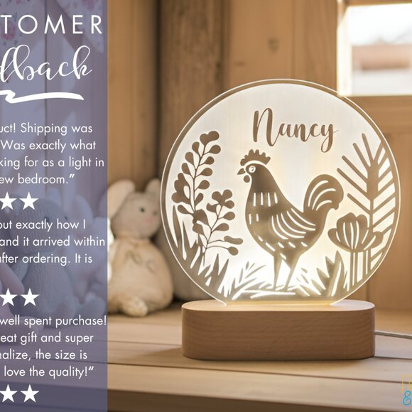 Chicken Custom Name Lamp • Personalized LED Cloud Decor • Kids Gift - Picture 7 of 8